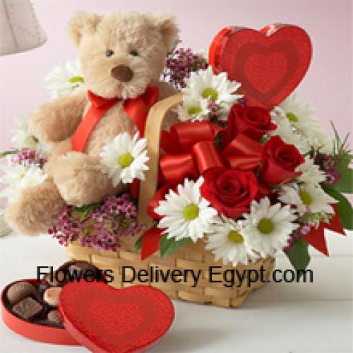 Rosas y Gerberas con Peluche y Chocolates