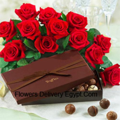 12 Hermosas Rosas con Deliciosos Chocolates