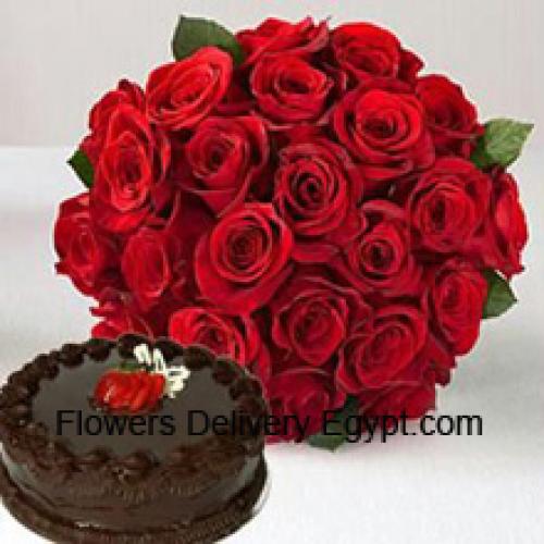 24 Rose Rosse con 1/2 Kg di Torta