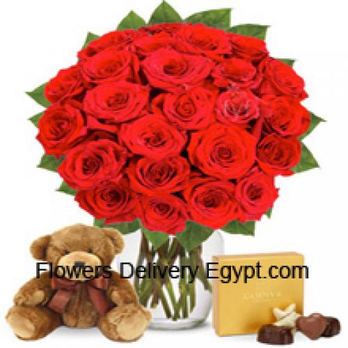 24 Roses with Yummy Chocolates and Teddy