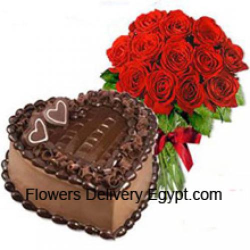 1 Kg Torta al Cioccolato con 12 Rose Rosse