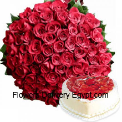 100 Red Roses with Yummy Vanilla Cake