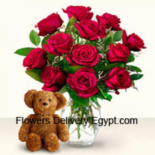 12 Rode Rozen met Schattige 12 Inch Teddy