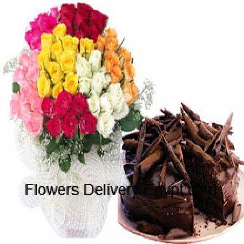 90 Beautiful Roses with Chocolate Cake