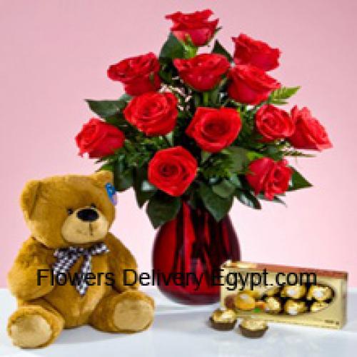 12 Rose Rosse con Orso di 12 pollici e Ferrero Rochers