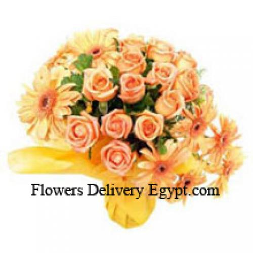 12 Orange Roses and Exotic Gerberas