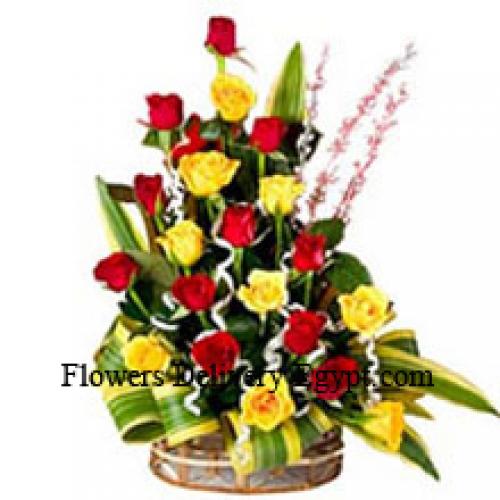 Sweet 24 Red and Yellow Roses Basket