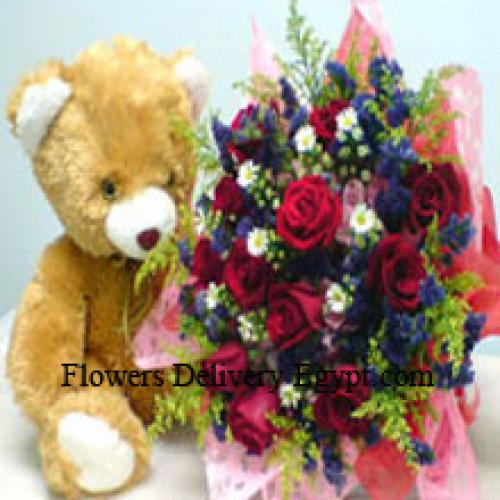 12 Red Roses with Sweet Teddy