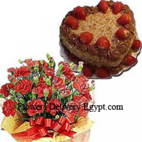 24 Carnations with Yummy 1 Kg Cake