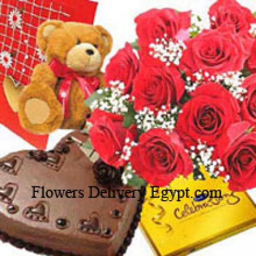 Roses with Cake, Teddy and Chocolates