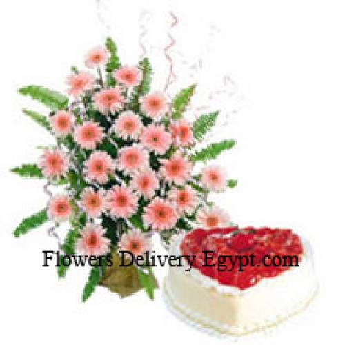 24 Pink Gerberas with 1 Kg Vanilla Cake