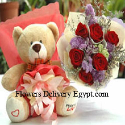 Bellissimo Teddy con 6 Rose Adorabili