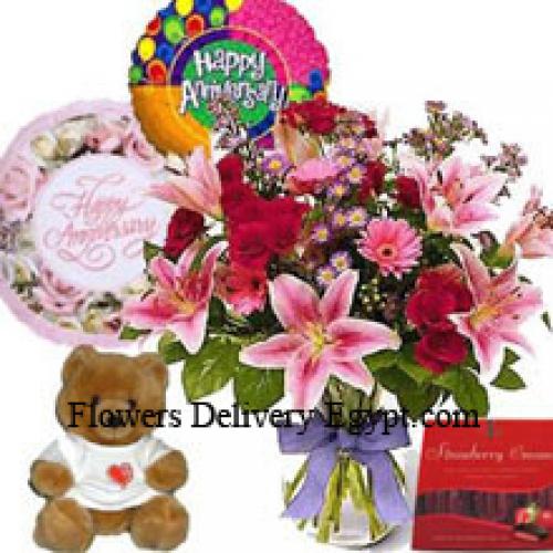 Assorted Flowers with Cute Teddy and Imported Chocolates