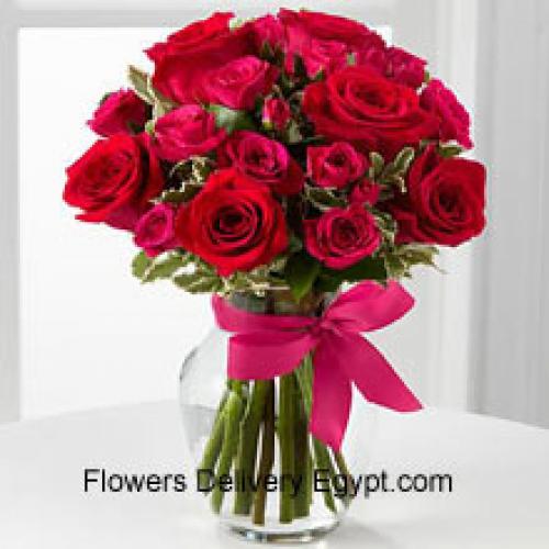 18 Cute Red Roses with Pink Bow