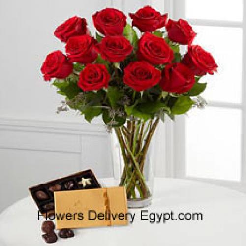 12 Red Roses with Yummy Godiva Chocolates